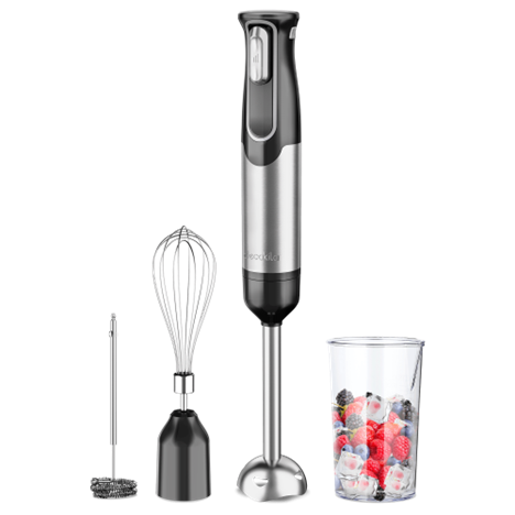 Blender si Mixer cu Baterie 4 in 1 Negru/Rosu Inox